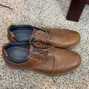 Izod Men's Tan Brown Leather Derby Lace-Up Shoes